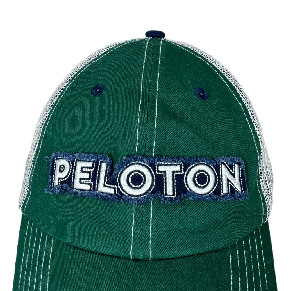 Peloton Green Navy Trucker Hat Adjustable Logo Spellout Mesh Spin Athleisure